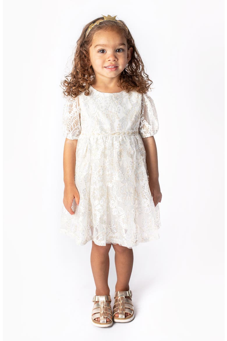 Short Sleeve Lace Dress, Alternate, color, WHITE
