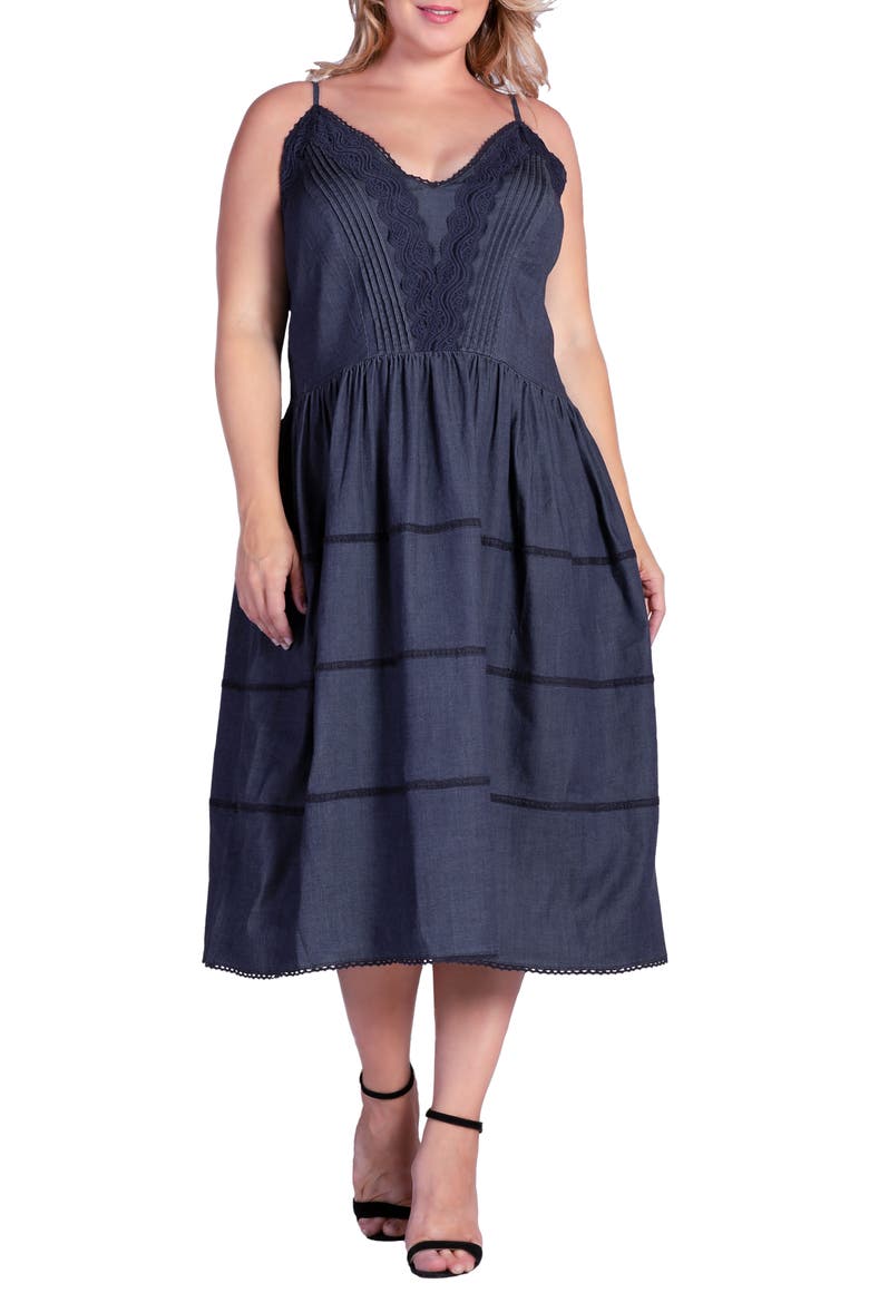 Azha Lace Trim Fit & Flare Dress, Main, color, DARK INDIGO