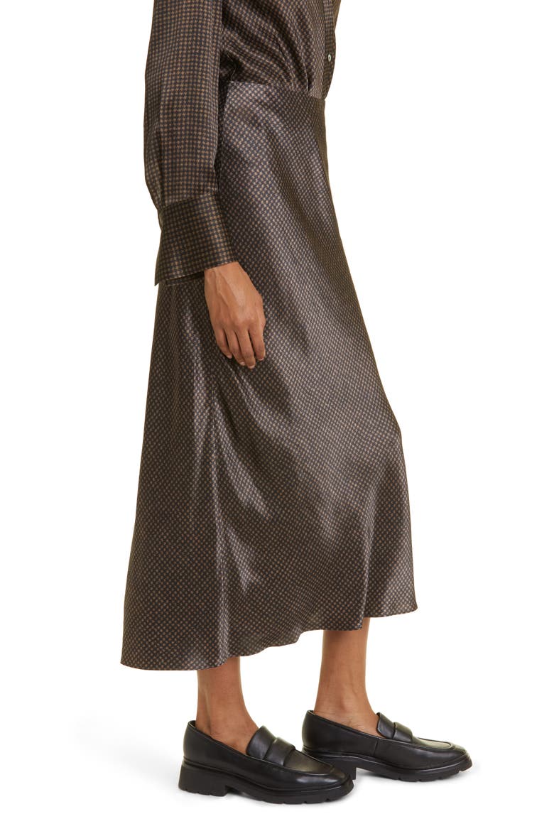 Brushed Houndstooth Check Satin Slip Skirt, Alternate, color, BLACK/CAMEL