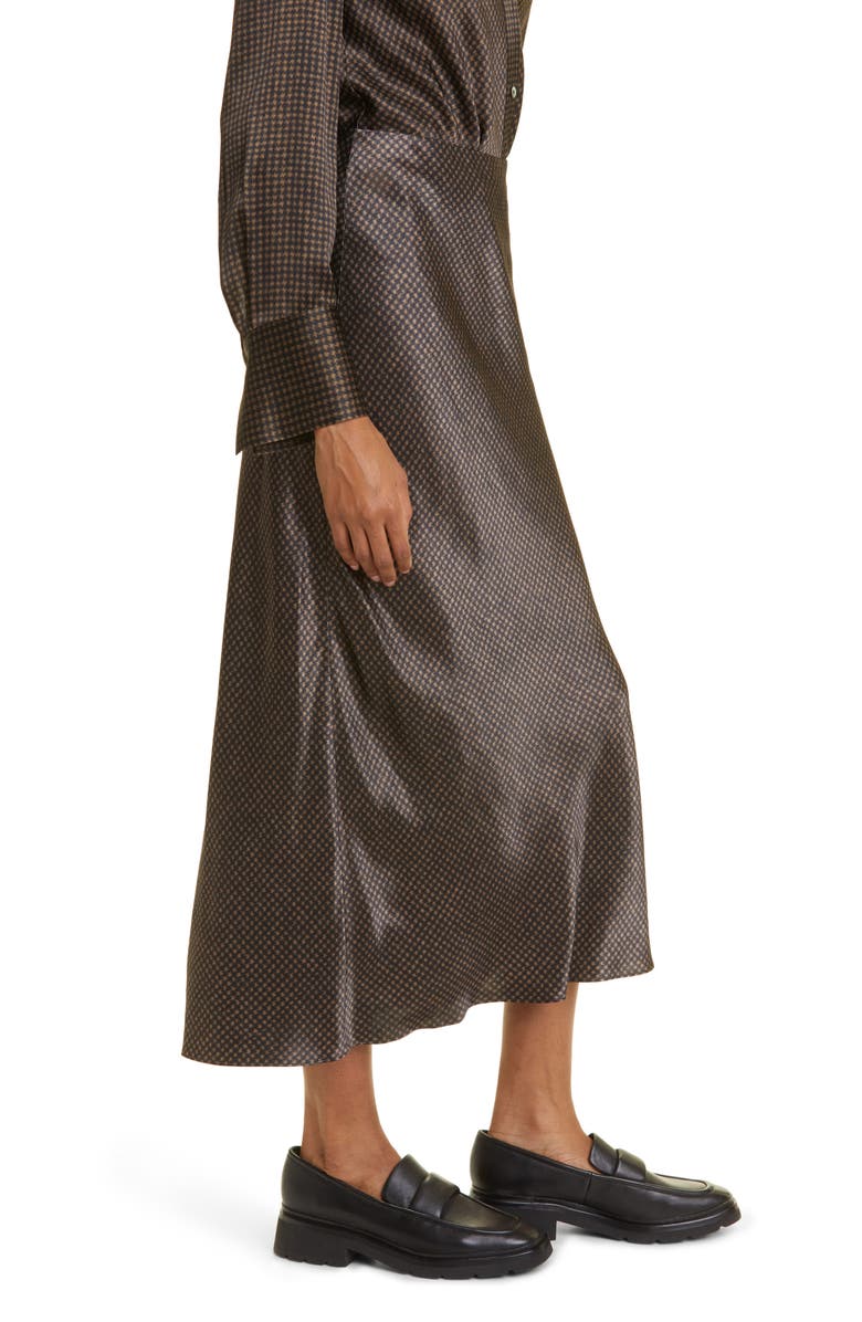 Vince Brushed Houndstooth Check Satin Slip Skirt, Alternate, color, Black/Camel