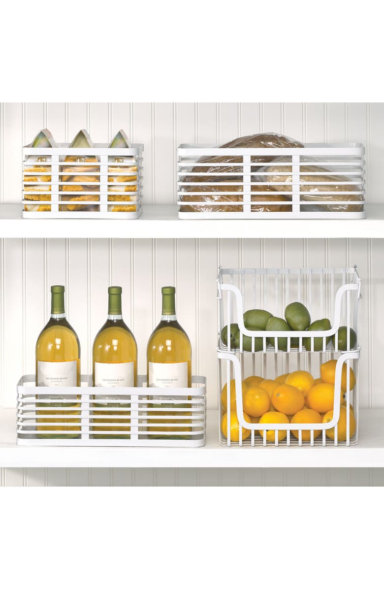 mDesign Metal Pantry Basket with Handles - Pantry Storage Baskets for Fruits and Vegetables - Set of 2 - Matte White, Alternate, color, Matte White