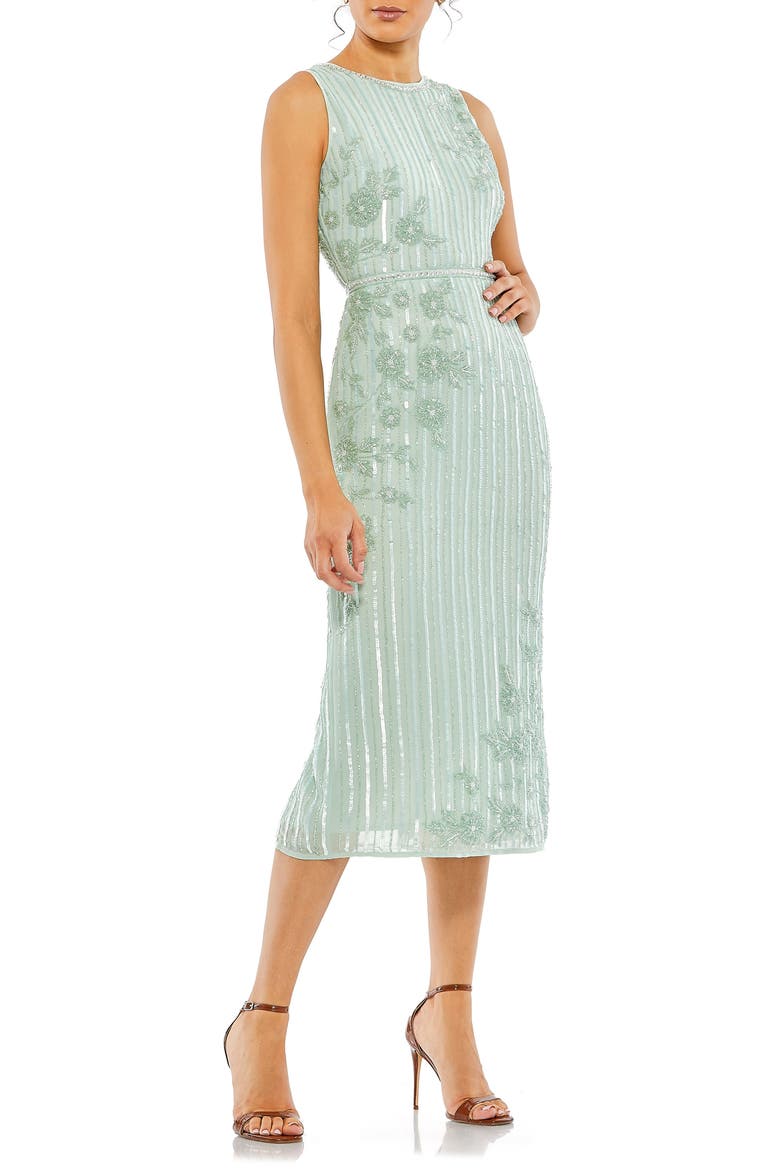 Sequin Stripe & Floral Sheath Dress, Main, color, SEAFOAM