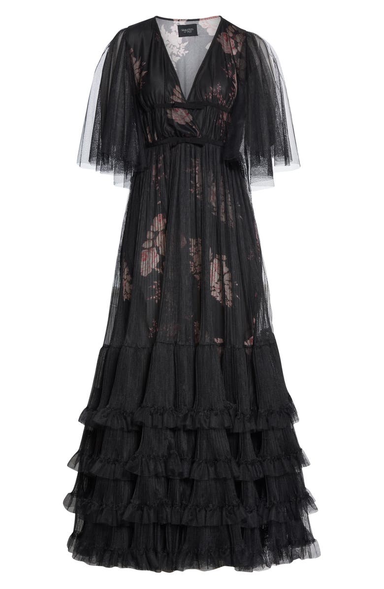 Giambattista Valli Pleated Tulle Overlay Floral Gown, Alternate, color, 