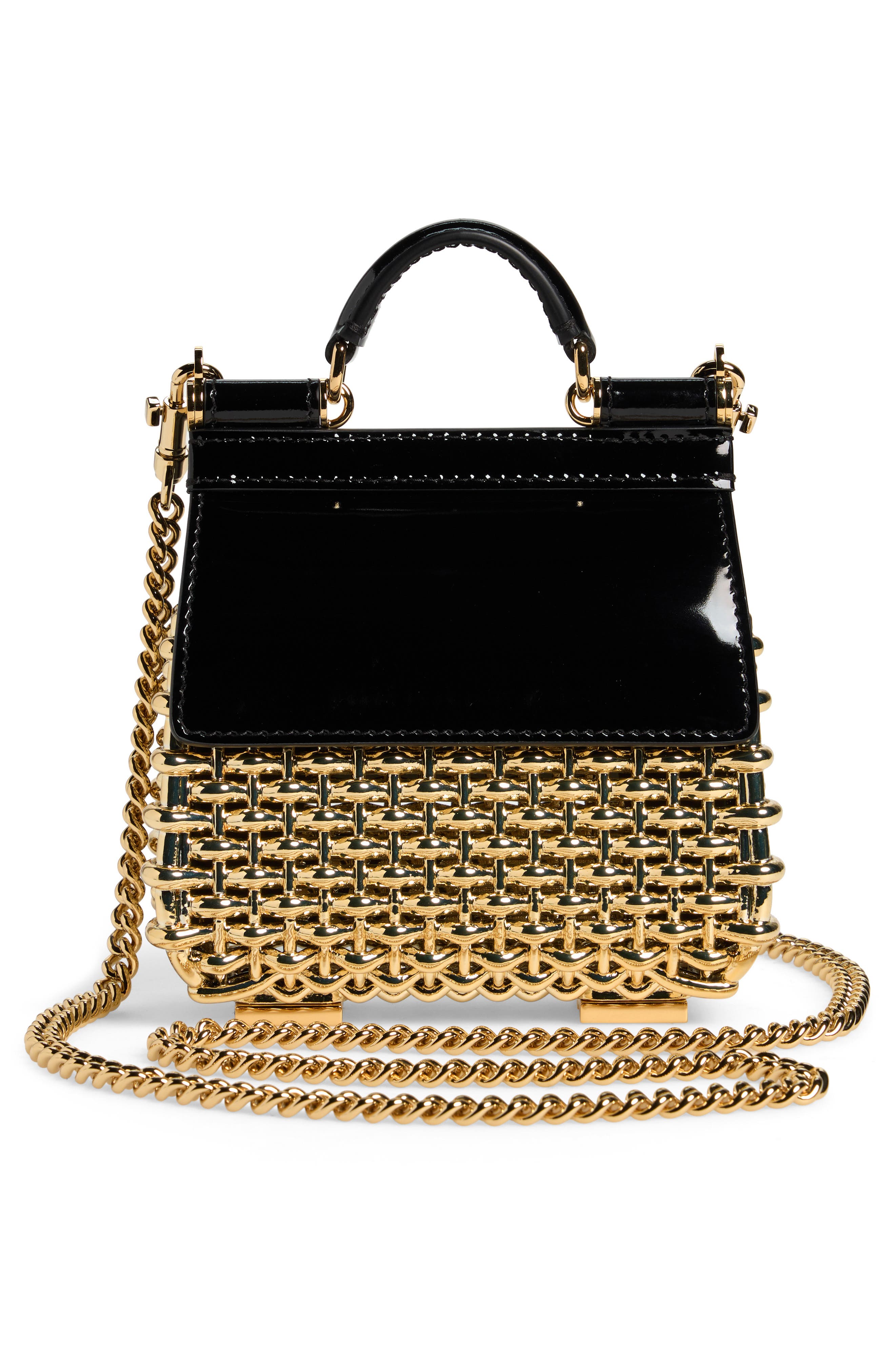 Dolce&Gabbana Mini Sicily Box Cage Shoulder Bag, Alternate, color, 87530 Gold/ Black