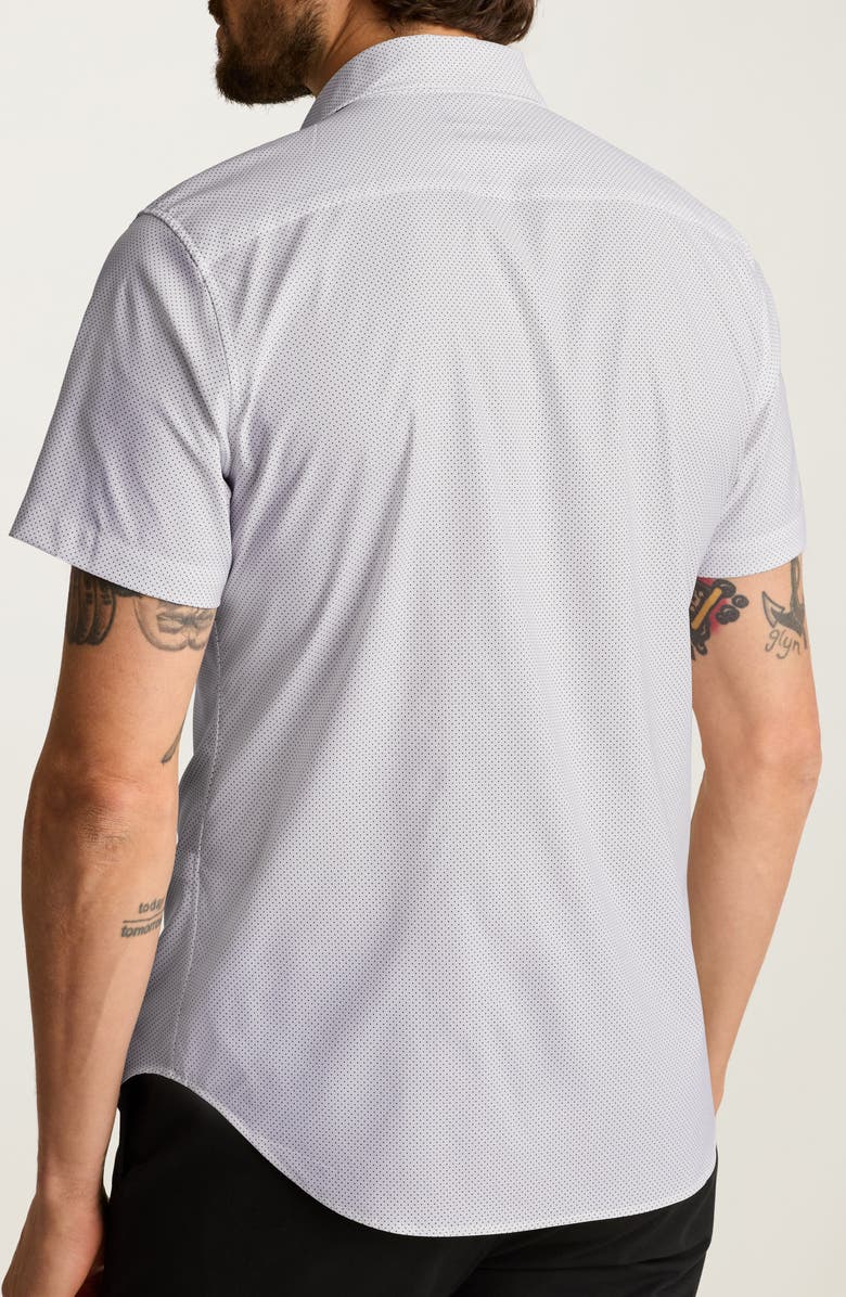 Bonobos Tech Slim Fit Microdot Short Sleeve Performance Button-Up Shirt, Alternate, color, Fine Dot - Blue Hawaii