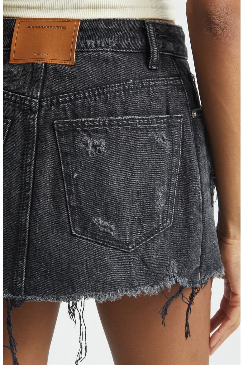 Distressed Double Layer Denim Skort, Alternate, color, GREY AGED