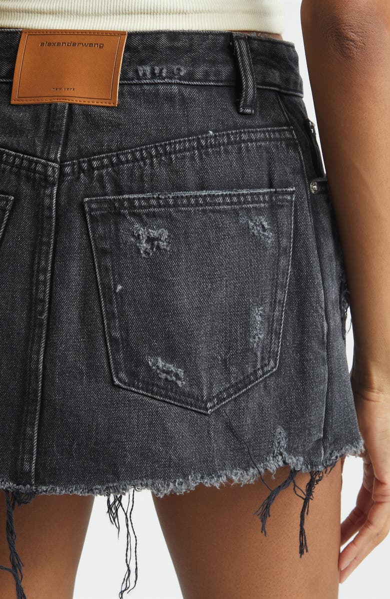 Denim x Alexander Wang Distressed Double Layer Denim Skort, Alternate, color, Grey Aged