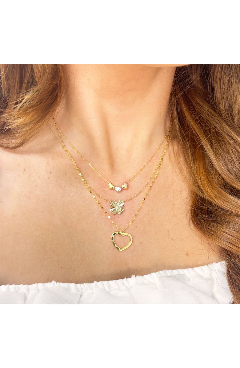 The Lovery Fine Jewelry Tricolor Triple Heart Necklace, Alternate, color, Tricolor Gold