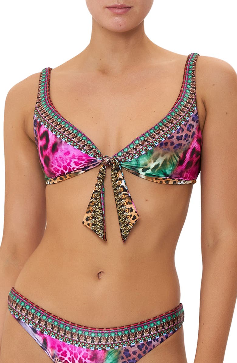 Camilla Surrealist Suspension Tie Front Reversible Bikini Top, Main, color, 