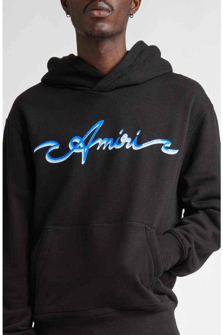 Wave Logo Cotton Graphic Hoodie, Alternate, color, BLACK