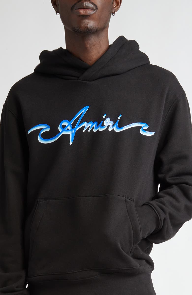 AMIRI Wave Logo Cotton Graphic Hoodie, Alternate, color, Black