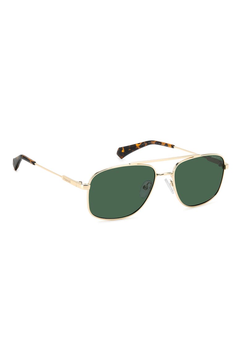 56mm Polarized Rectangular Sunglasses, Alternate, color, GOLD GREEN/ GREEN POLAR