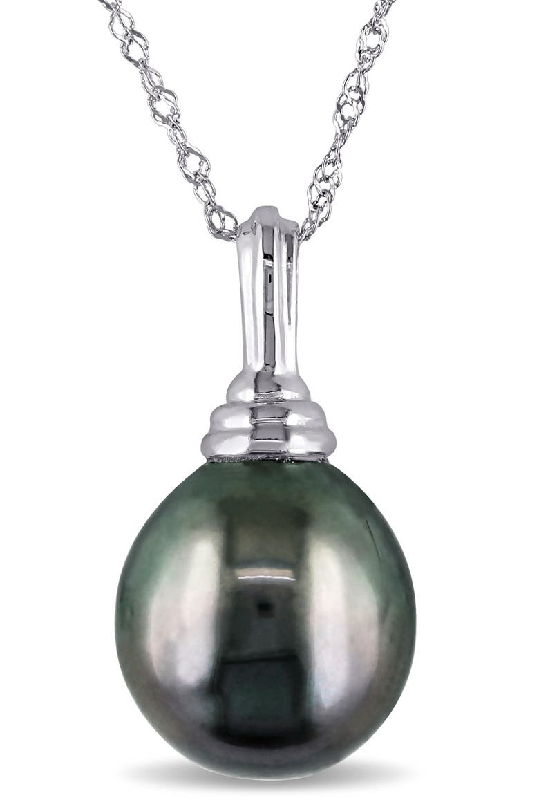 14K White Gold Cultured Black Tahitian Pearl Pendant Necklace, Main, color, BLACK