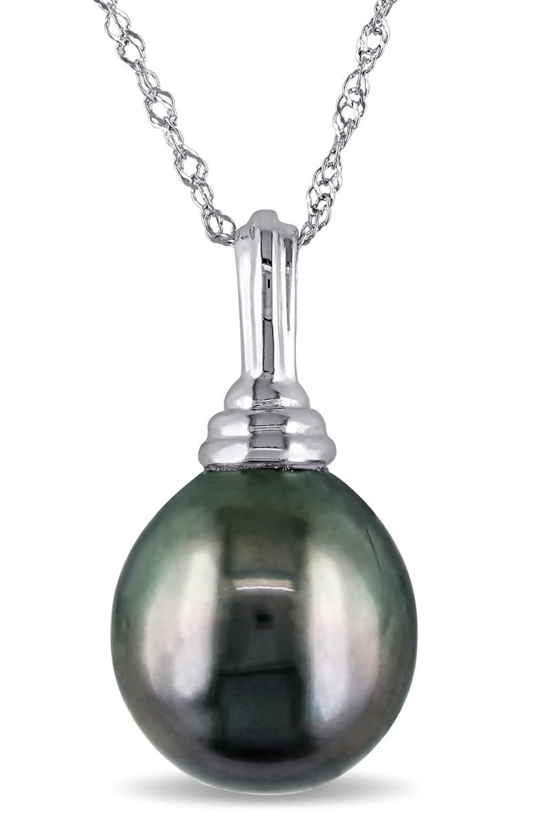DELMAR 14K White Gold Cultured Black Tahitian Pearl Pendant Necklace, Main, color, Black