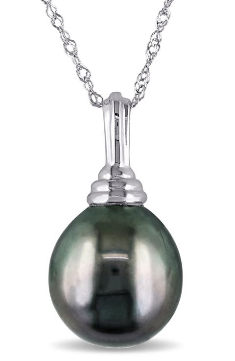 14K White Gold Cultured Black Tahitian Pearl Pendant Necklace