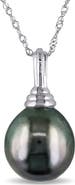 DELMAR 14K White Gold Cultured Black Tahitian Pearl Pendant Necklace