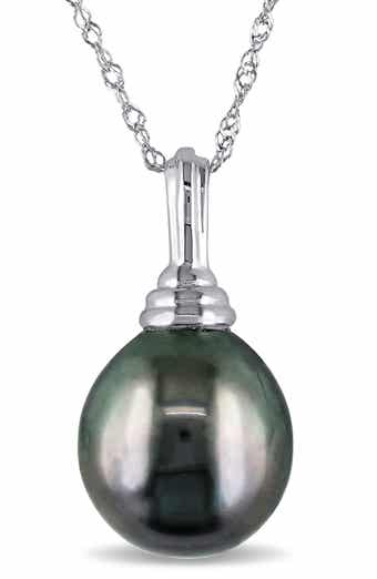 14K White Gold Cultured Black Tahitian Pearl Pendant Necklace