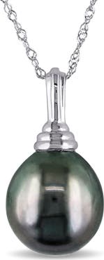 DELMAR 14K White Gold Cultured Black Tahitian Pearl Pendant Necklace