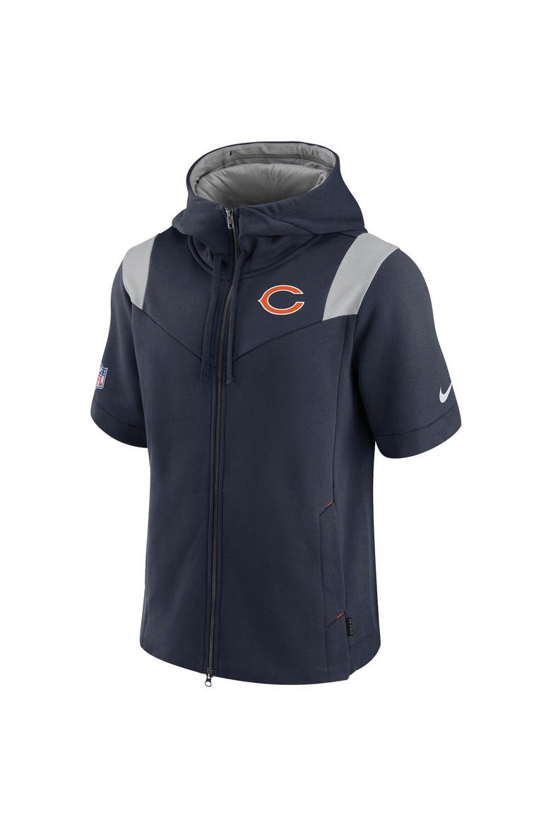 Men's Nike Navy Chicago Bears Sideline Showout Short Sleeve Full-Zip Hoodie, Alternate, color, Navy