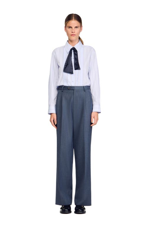 Sandro Striped Wide-leg Trousers In Blue