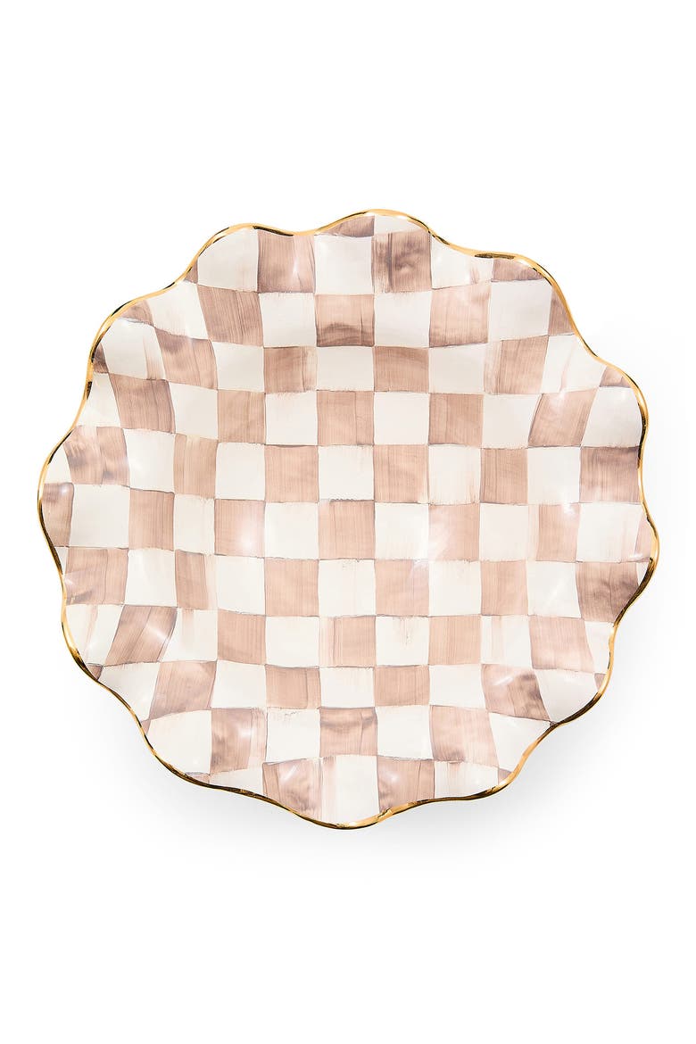 Mocha Check Ceramic Fluted Serving Bowl, Alternate, color, MOCHA
