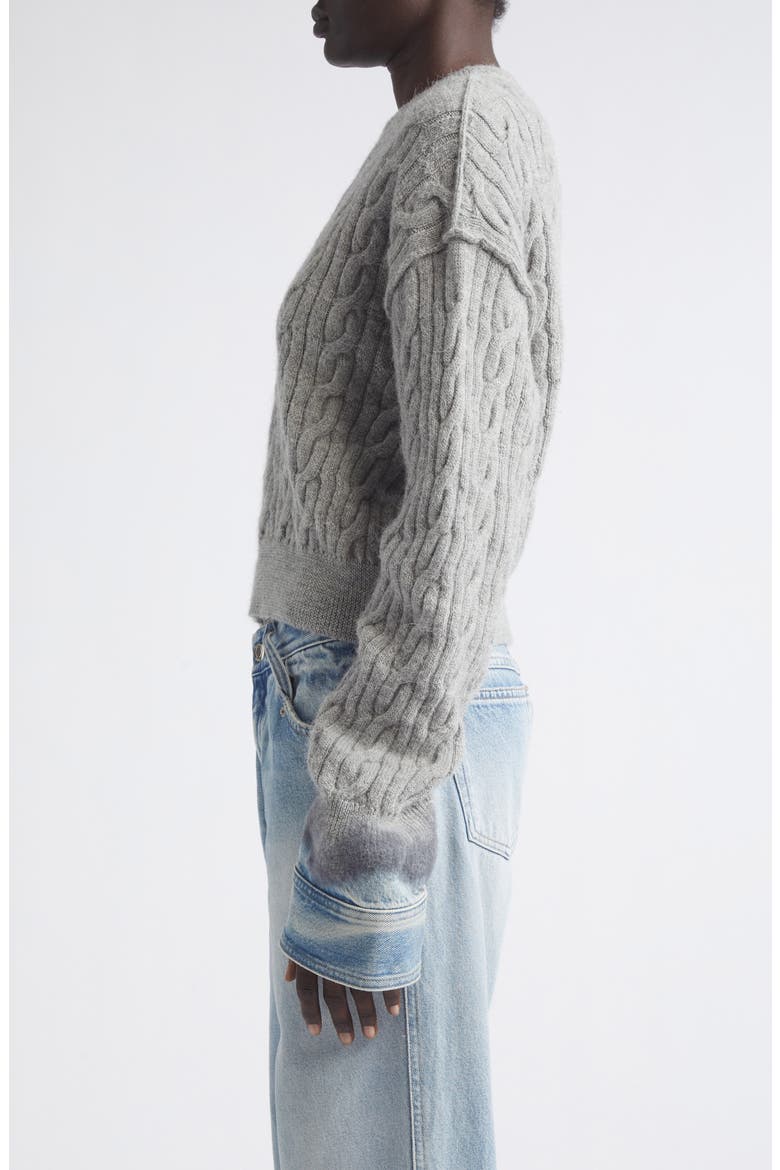 Karine Pollock Denim Cuff Cable Knit Merino Wool Sweater, Alternate, color, POLLOCK