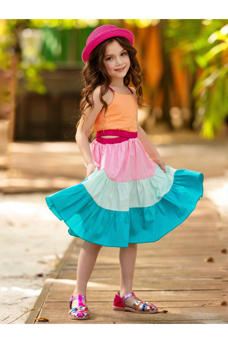 Sunset Sorbet Tiered Colorblock Dress, Alternate, color, Yellow