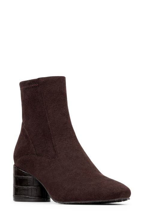 Block Heel Leather Bootie (Women)