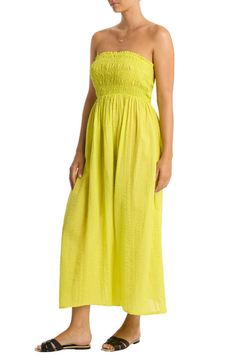 Heatwave Strapless Cotton Cover-Up Dress, Alternate, color, CITRON