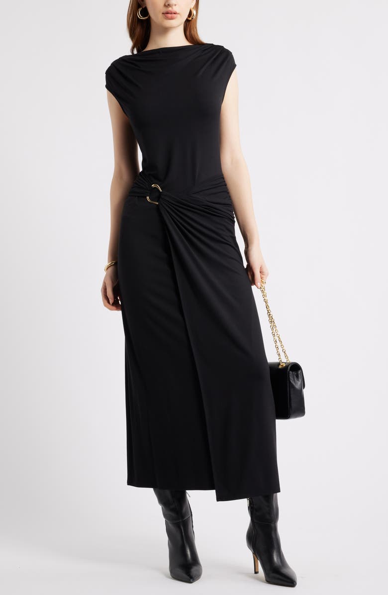 Nordstrom Belt Detail Side Ruched Dress, Main, color, Black
