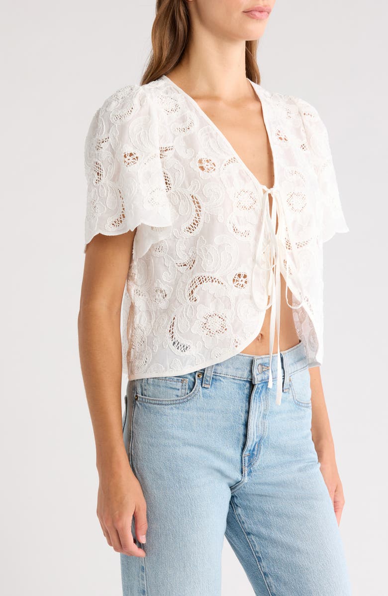Nation LTD Rosalyn Tie Front Cotton Lace Top, Alternate, color, White