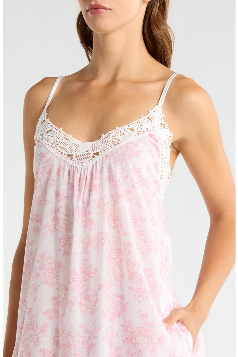 Nostalgia Floral Lace Trim Cotton Voile Nightgown, Alternate, color, DESERT ROSE
