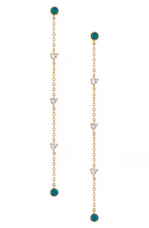 Green Opal Linear Drop Earrings