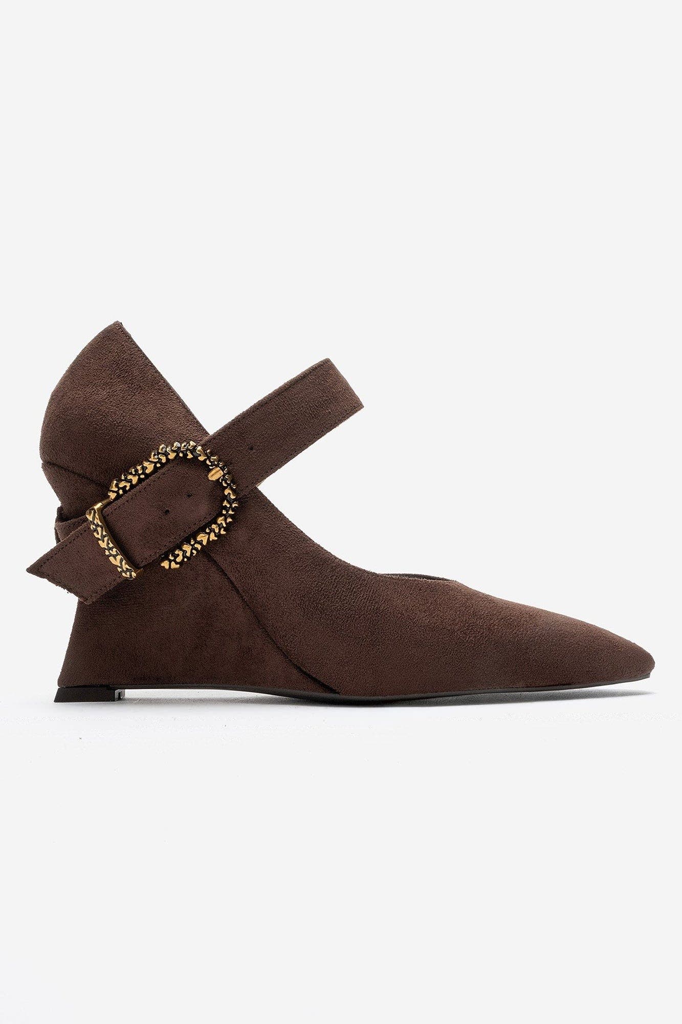 Lyons Buckled Wedge Pump, Alternate, color, Brown Suede
