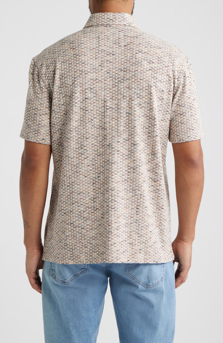 Johnston & Murphy Linden Textured Short Sleeve Button-Up Shirt, Alternate, color, Ivory/ Brown Stripe