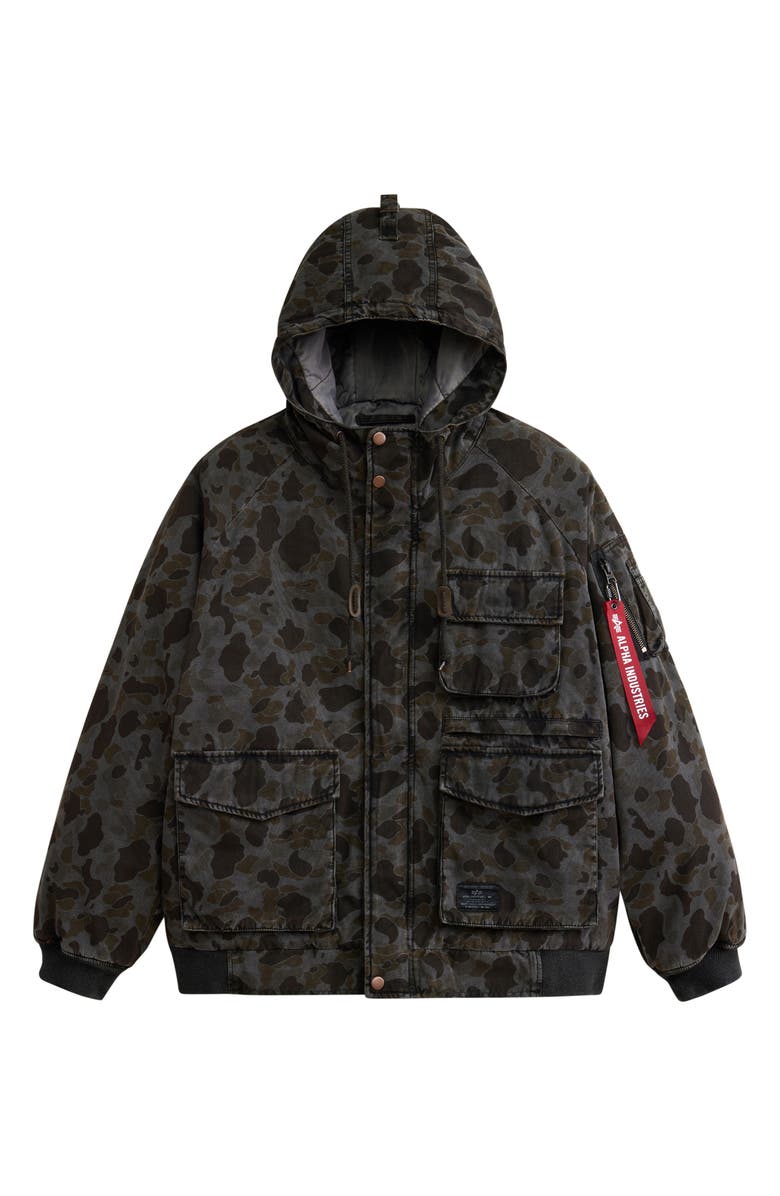Alpha Industries MA-1 Camo Hooded Hunting Jacket, Main, color, 