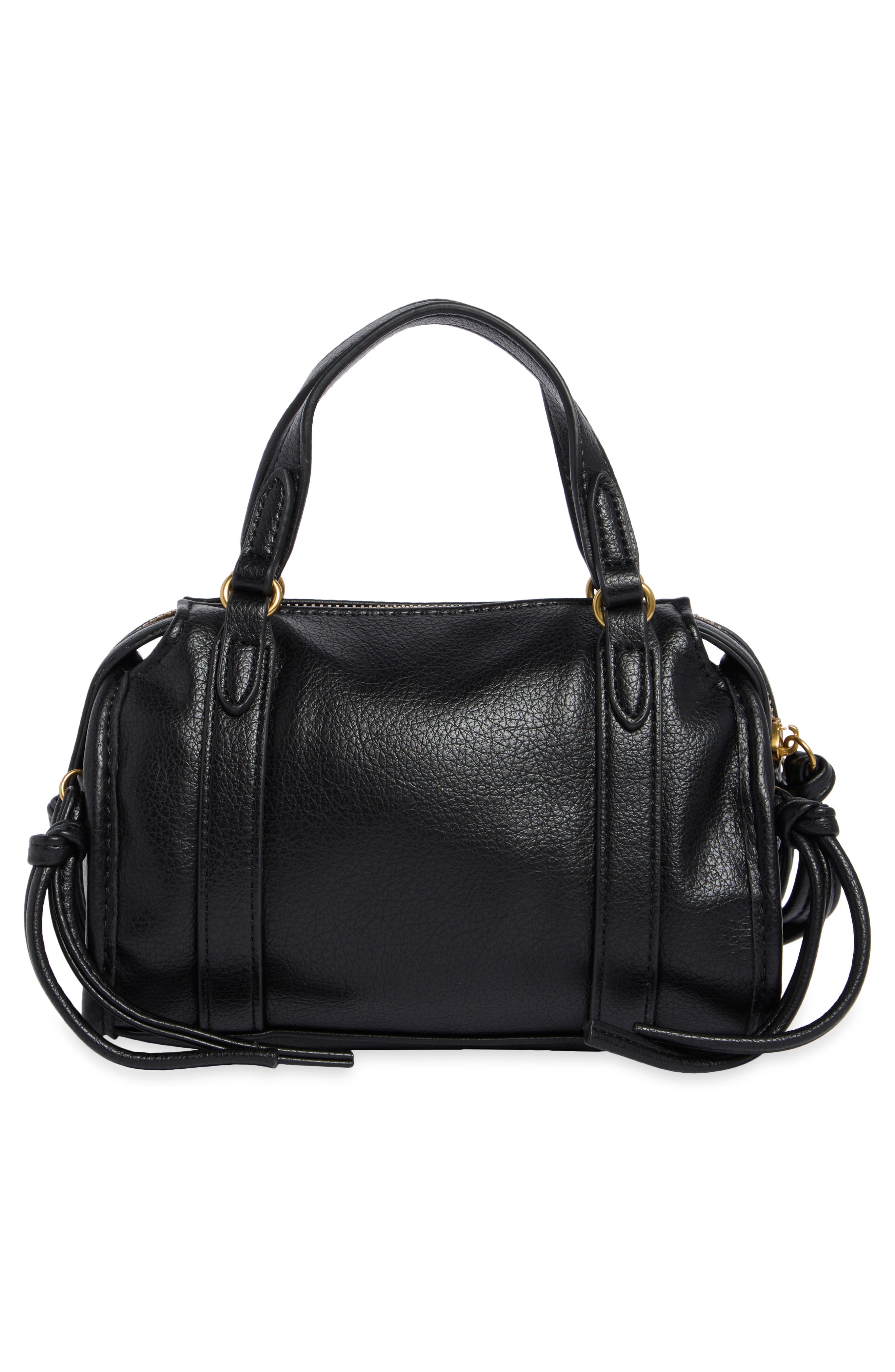 Textured Faux Leather Satchel Bag, Alternate, color, BLACK