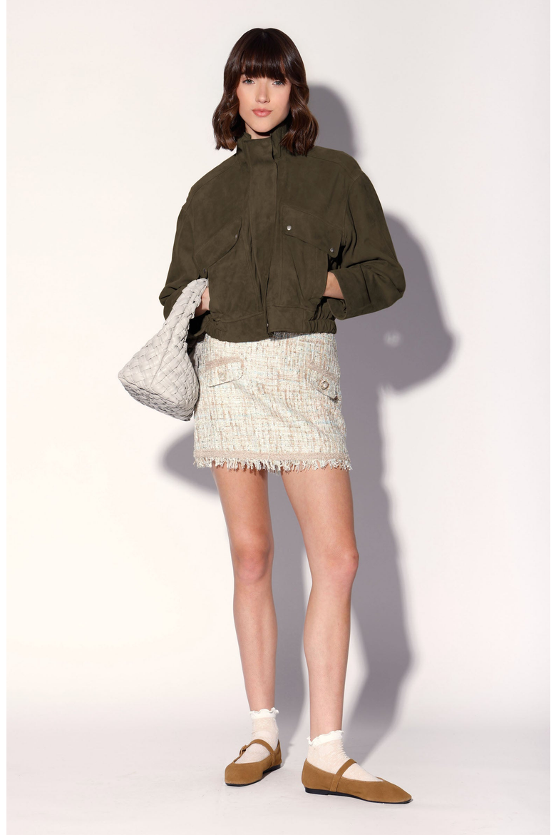 Rihanna Leather Jacket, Alternate, color, Army Suede