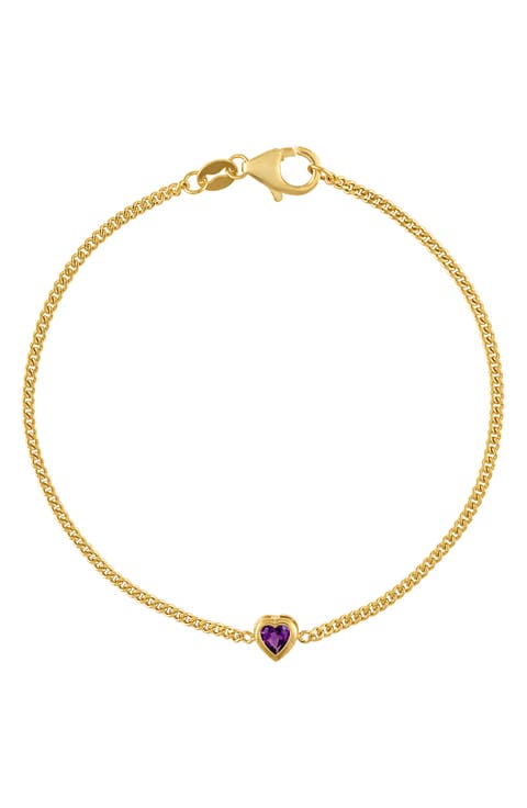 14K Gold Over Silver Gemstone Heart Charm Bracelet