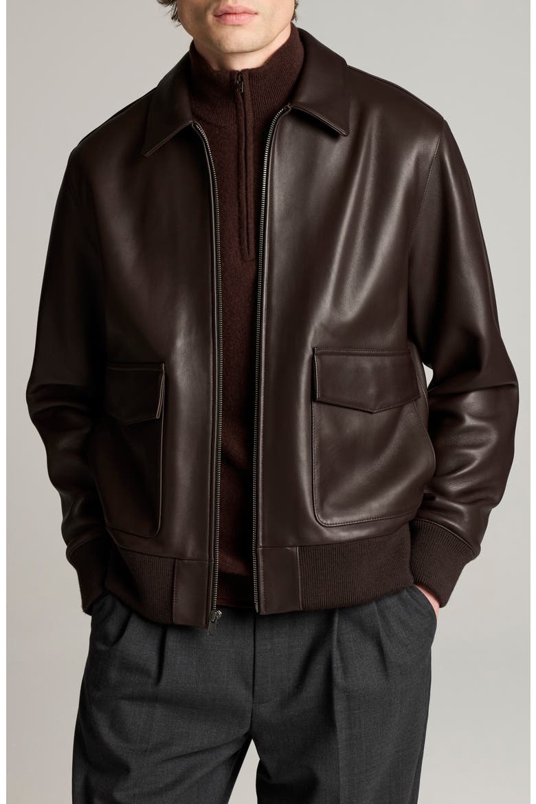 Aviator Leather Bomber Jacket, Main, color, DARK BROWN