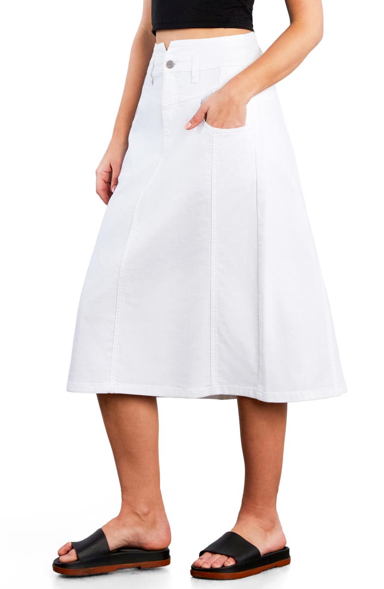 Wash Lab Denim Penelope Denim Midi Skirt, Alternate, color, Bright White