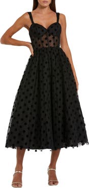 Mac Duggal Polka Dot Tulle A-Line Midi Dress