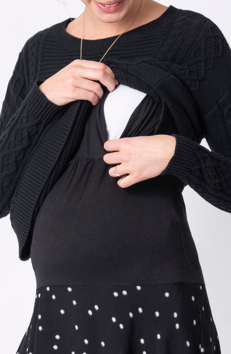 Seraphine Polka Dot Dress & Cable Knit Sweater Maternity/Nursing Set, Alternate, color, 