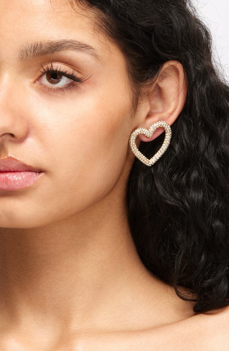 BaubleBar Amanda Heart Outline Stud Earrings, Alternate, color, Clear