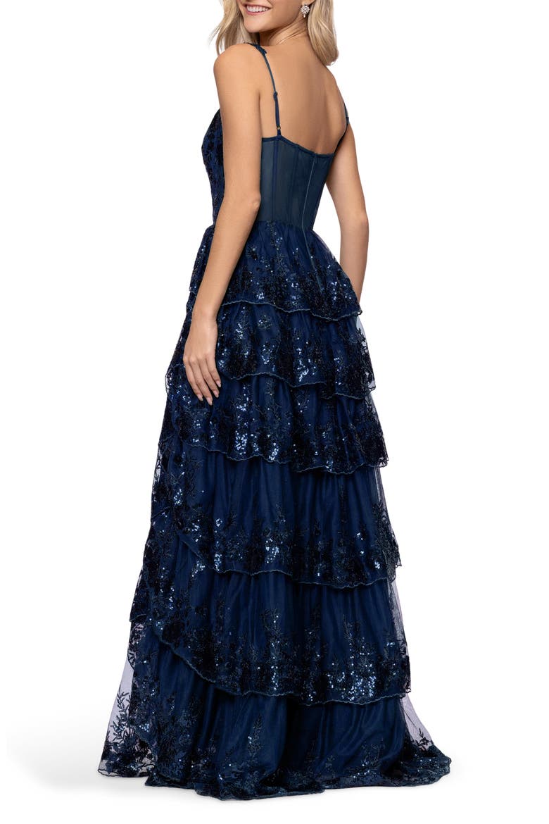 Sequin Tiered Ruffle Ballgown, Alternate, color, NAVY