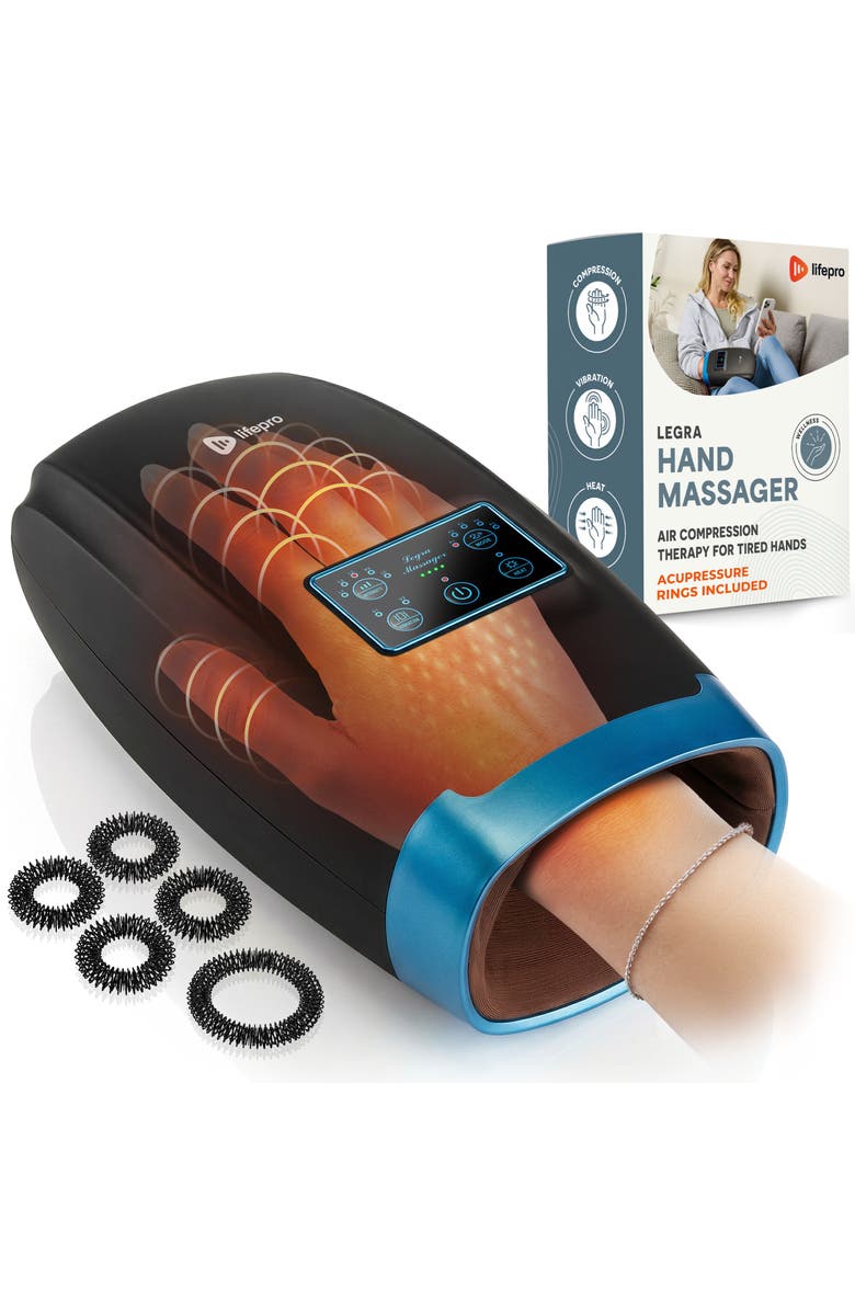 Lifepro Legra Plus Hand Massager with Heat and Compression Finger, Wrist, and Palm Massager with 5 and 6 Modes, Main, color, 5 Modes Black