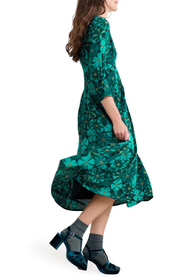 Etta Floral Pleated Midi Dress, Alternate, color, HANDICRAFT FLOWERS ONYX