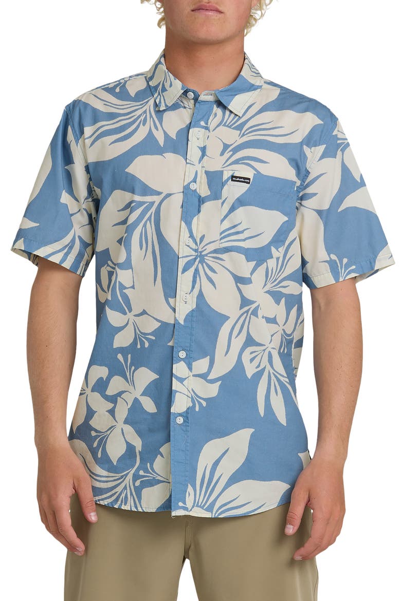 Kailua Floral Classic Short Sleeve Cotton Button-Up Shirt, Main, color, RIVIERA