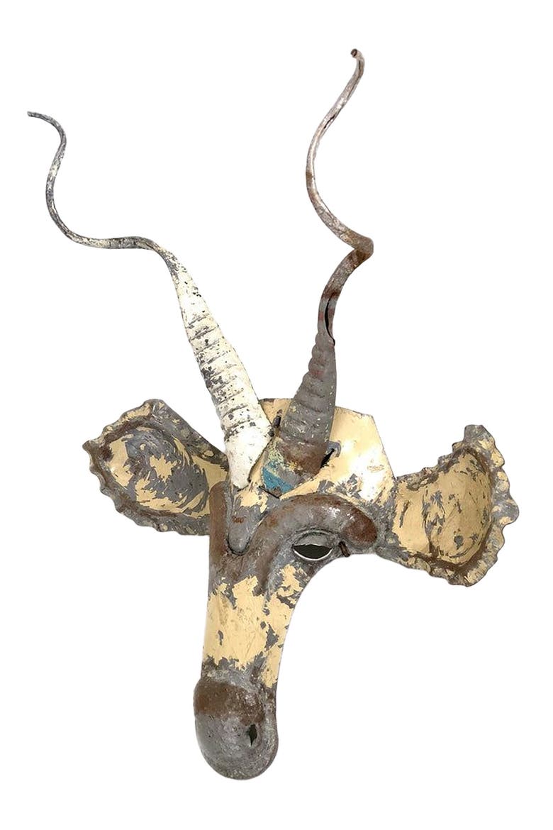 Kudu Animal Mask - Recycled Metal Wall Art, Alternate, color, Grey
