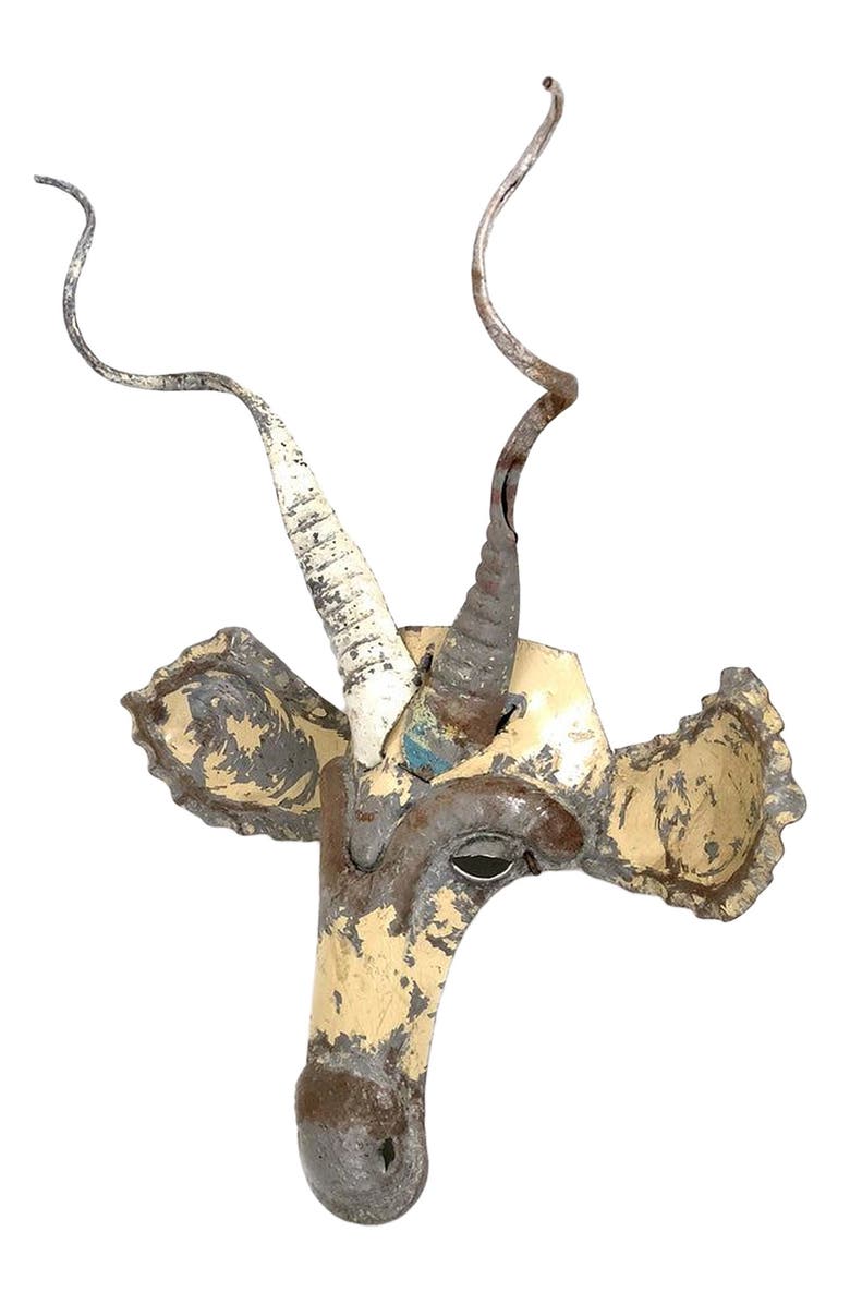 Mbare Kudu Animal Mask - Recycled Metal Wall Art, Alternate, color, Grey
